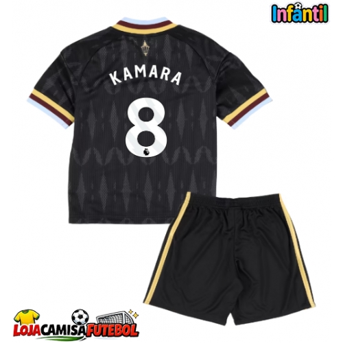 Camisa de Futebol Aston Villa Boubacar Kamara #8 Equipamento Secundário Infantil 2026-27 Manga Curta (+ Calças curtas)